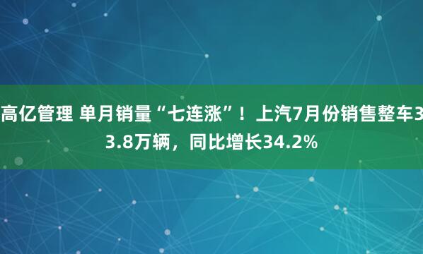 高亿管理 单月销量“七连涨”！上汽7月份销售整车33.8万辆，同比增长34.2%